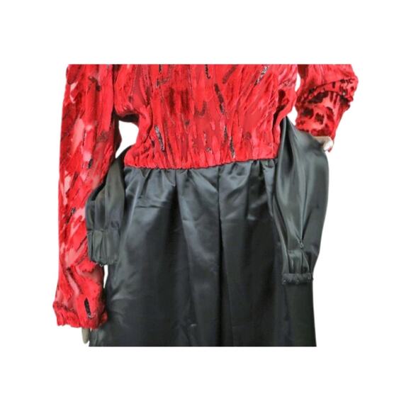 Vintage 1980s Helga Silk/Satin Black and Red Burnout Gown Large - Picture 8 of 10
